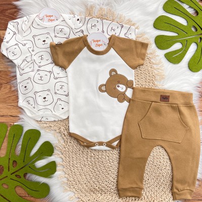 Conj. de Malha 3 peças - Bear - Off White e Caramelo